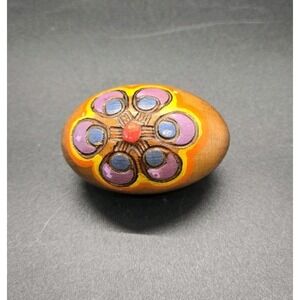 Vintage Hand-Carved Painted Wooden Folk Art‎ Egg Poland Ukraine Floral